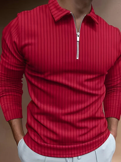 Langarm-Poloshirt | Viertelreißverschluss | schmale Passform | Polo mit halbem Reißverschluss | Herrenpullover-Rot-S-Chaps Herrenmode