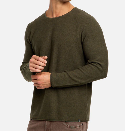 Langarm-Shirt – Lässiger Rundhalspullover für Männer-Armeegrün-XS-Chaps Herrenmode
