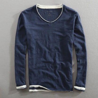 Langarm-T-Shirt | Basic | Lässig | Langarm-Shirts | Herrenbekleidung-Marineblau-S-Chaps Herrenmode