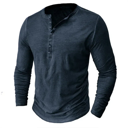 Langarm-T-Shirt – Halbknopfleiste – Pullover – Henley-Shirt – Herrenhemd-Blau-S-Chaps Herrenmode