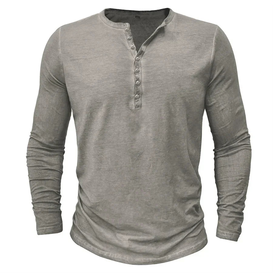Langarm-T-Shirt – Halbknopfleiste – Pullover – Henley-Shirt – Herrenhemd-Chaps Herrenmode