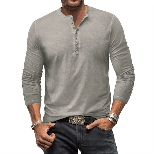 Langarm-T-Shirt – Halbknopfleiste – Pullover – Henley-Shirt – Herrenhemd-Chaps Herrenmode