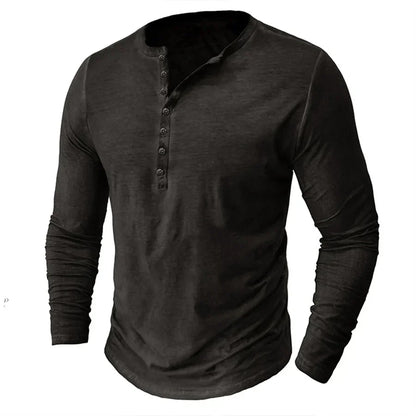 Langarm-T-Shirt – Halbknopfleiste – Pullover – Henley-Shirt – Herrenhemd-Dunkelgrau-S-Chaps Herrenmode