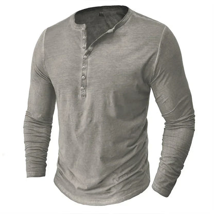 Langarm-T-Shirt – Halbknopfleiste – Pullover – Henley-Shirt – Herrenhemd-Grau-S-Chaps Herrenmode