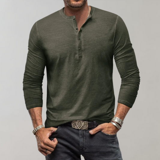 Langarm-T-Shirt - Langarm-Shirt mit Viertelknopfleiste für Männer-Chaps Herrenmode