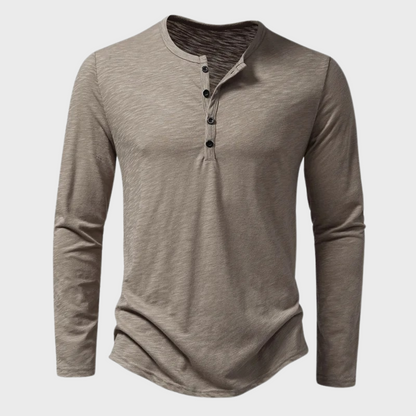Langarm-T-Shirt - Langarm-Shirt mit Viertelknopfleiste für Männer-Khaki-S-Chaps Herrenmode