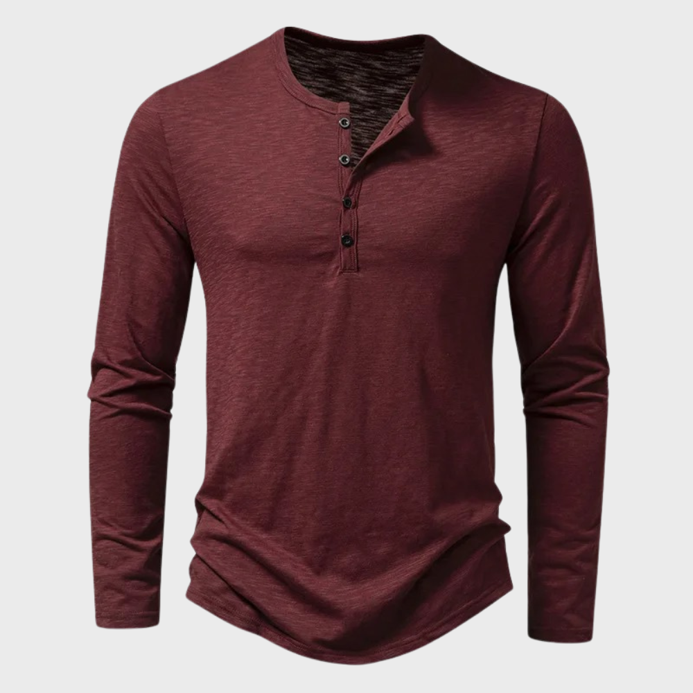 Langarm-T-Shirt - Langarm-Shirt mit Viertelknopfleiste für Männer-Rot-S-Chaps Herrenmode