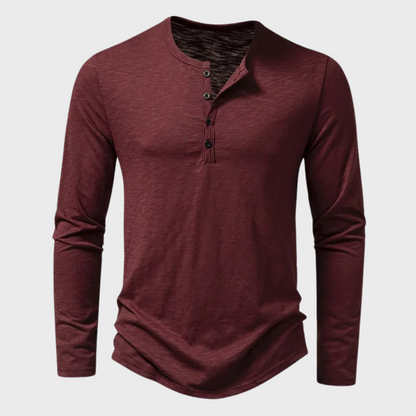 Langarm-T-Shirt - Langarm-Shirt mit Viertelknopfleiste für Männer-Rot-S-Chaps Herrenmode