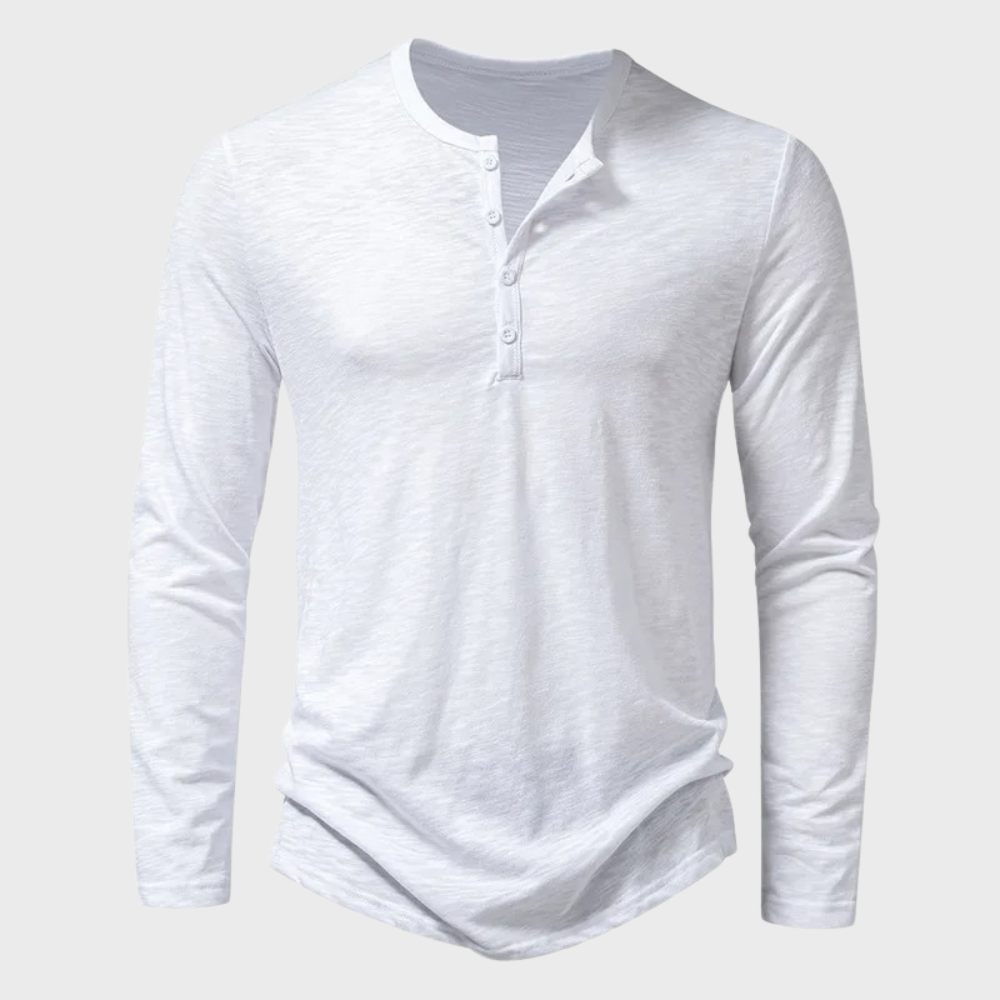 Langarm-T-Shirt - Langarm-Shirt mit Viertelknopfleiste für Männer-Weiß-S-Chaps Herrenmode