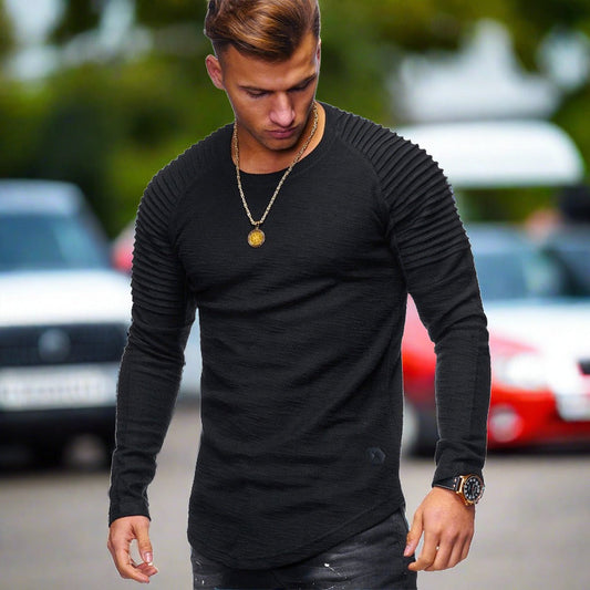 Langarm-T-Shirt – Lässig – Rundhalsausschnitt – Pullover – Herrenbekleidung-Schwarz-XS-Chaps Herrenmode
