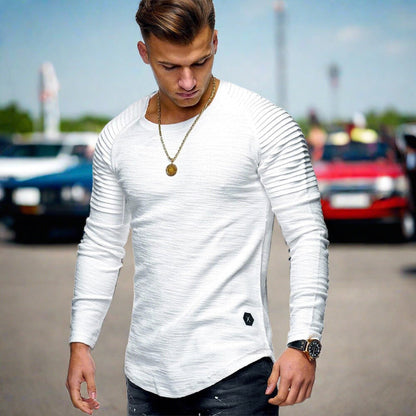 Langarm-T-Shirt – Lässig – Rundhalsausschnitt – Pullover – Herrenbekleidung-Weiß-XS-Chaps Herrenmode