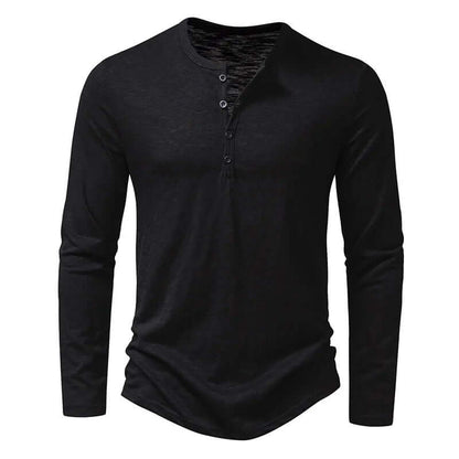 Langarm-T-Shirt - Lässiges Langarm-Shirt mit Viertelknopf für Männer-Schwarz-S-Chaps Herrenmode