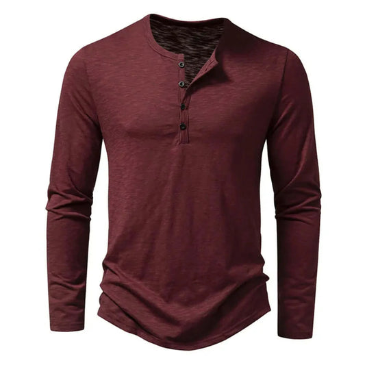 Langarm-T-Shirt - Lässiges Langarm-Shirt mit Viertelknopf für Männer-Weinrot-S-Chaps Herrenmode