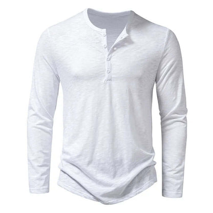 Langarm-T-Shirt - Lässiges Langarm-Shirt mit Viertelknopf für Männer-Weiß-S-Chaps Herrenmode