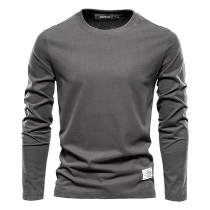 Langarm-T-Shirt | Rundhalsausschnitt | Einfarbig | Langarm-Weste | Herrenbekleidung-Dunkelgrau-S-Chaps Herrenmode