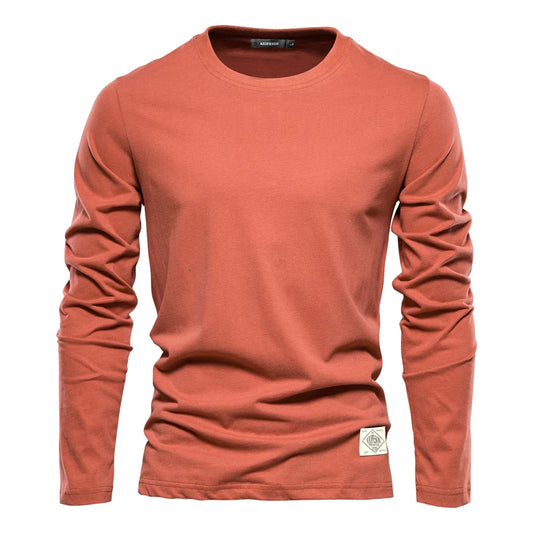 Langarm-T-Shirt | Rundhalsausschnitt | Einfarbig | Langarm-Weste | Herrenbekleidung-Orange-S-Chaps Herrenmode