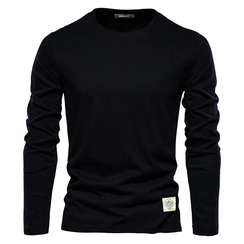Langarm-T-Shirt | Rundhalsausschnitt | Einfarbig | Langarm-Weste | Herrenbekleidung-Schwarz-S-Chaps Herrenmode