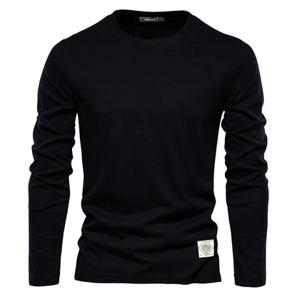 Langarm-T-Shirt | Rundhalsausschnitt | Einfarbig | Langarm-Weste | Herrenbekleidung-Schwarz-S-Chaps Herrenmode