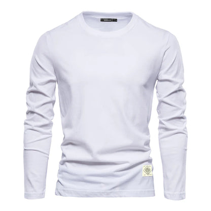 Langarm-T-Shirt | Rundhalsausschnitt | Einfarbig | Langarm-Weste | Herrenbekleidung-Weiß-S-Chaps Herrenmode