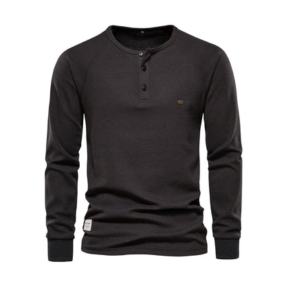 Langarm-T-Shirt - Schlichtes Langarmhemd mit Viertelknopf für Männer-Dunkelgrau-S-Chaps Herrenmode