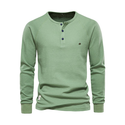 Langarm-T-Shirt - Schlichtes Langarmhemd mit Viertelknopf für Männer-Grün-S-Chaps Herrenmode