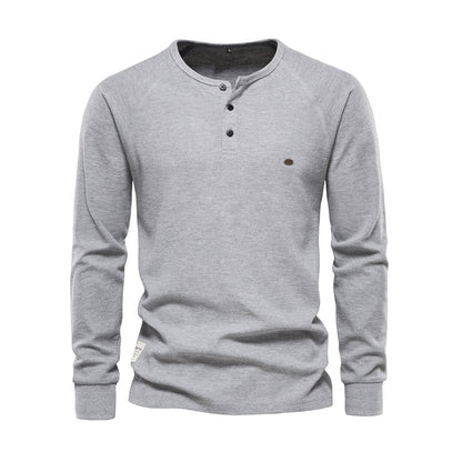 Langarm-T-Shirt - Schlichtes Langarmhemd mit Viertelknopf für Männer-Hellgrau-S-Chaps Herrenmode
