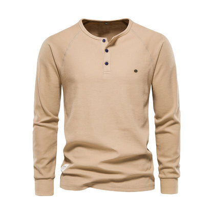 Langarm-T-Shirt - Schlichtes Langarmhemd mit Viertelknopf für Männer-Khaki-S-Chaps Herrenmode