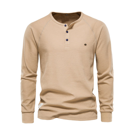Langarm-T-Shirt - Schlichtes Langarmhemd mit Viertelknopf für Männer-Khaki-S-Chaps Herrenmode
