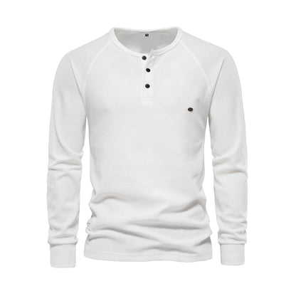 Langarm-T-Shirt - Schlichtes Langarmhemd mit Viertelknopf für Männer-Weiß-S-Chaps Herrenmode