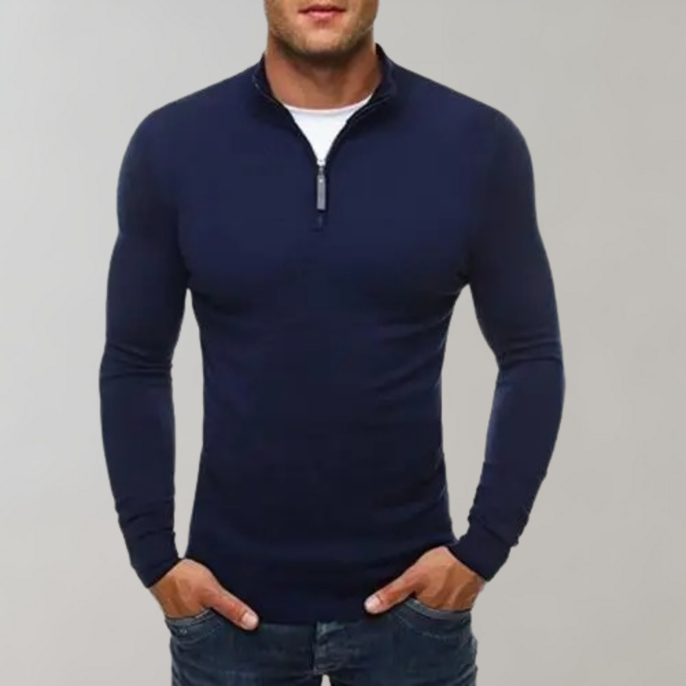 Langarm-T-Shirt – halber Reißverschluss – schmal geschnitten – Shirt mit Viertelreißverschluss – Herren-Shirts-Blau-M-Chaps Herrenmode
