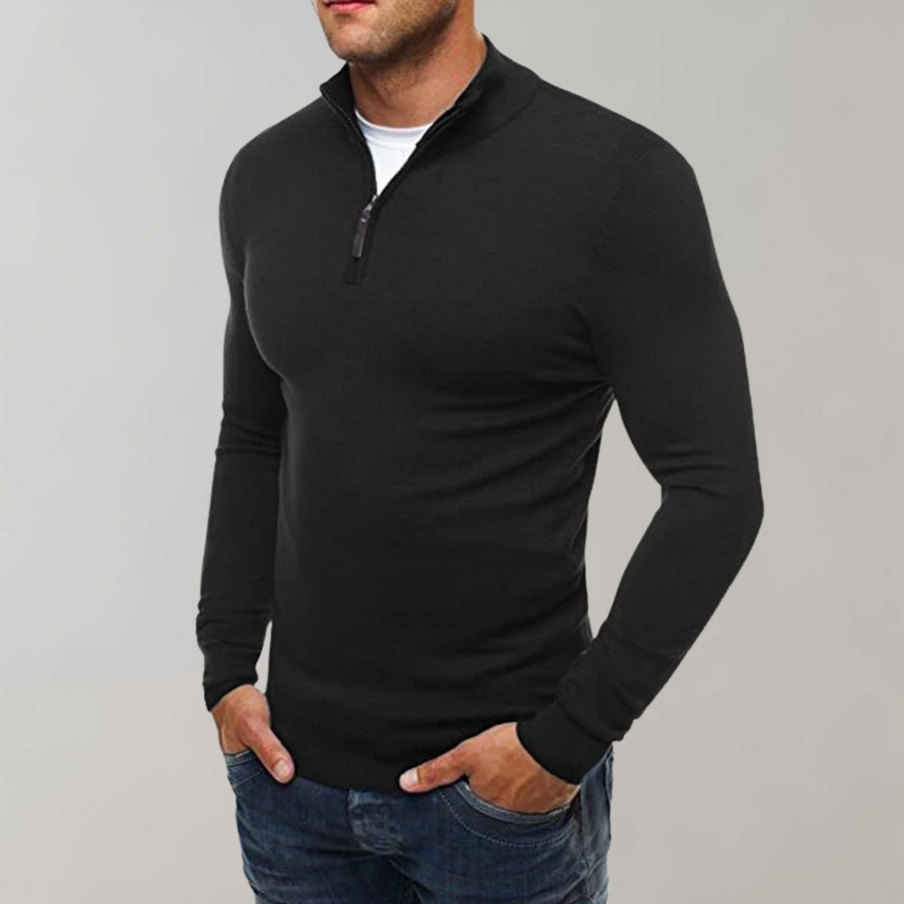 Langarm-T-Shirt – halber Reißverschluss – schmal geschnitten – Shirt mit Viertelreißverschluss – Herren-Shirts-Chaps Herrenmode