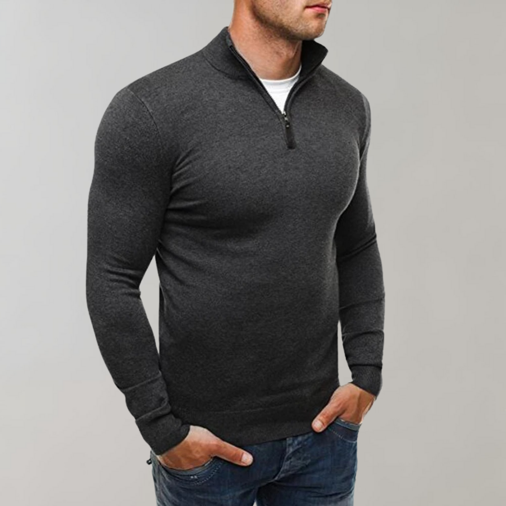 Langarm-T-Shirt – halber Reißverschluss – schmal geschnitten – Shirt mit Viertelreißverschluss – Herren-Shirts-Chaps Herrenmode