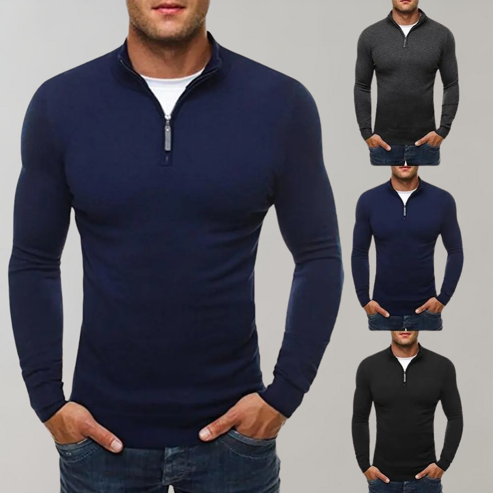Langarm-T-Shirt – halber Reißverschluss – schmal geschnitten – Shirt mit Viertelreißverschluss – Herren-Shirts-Chaps Herrenmode