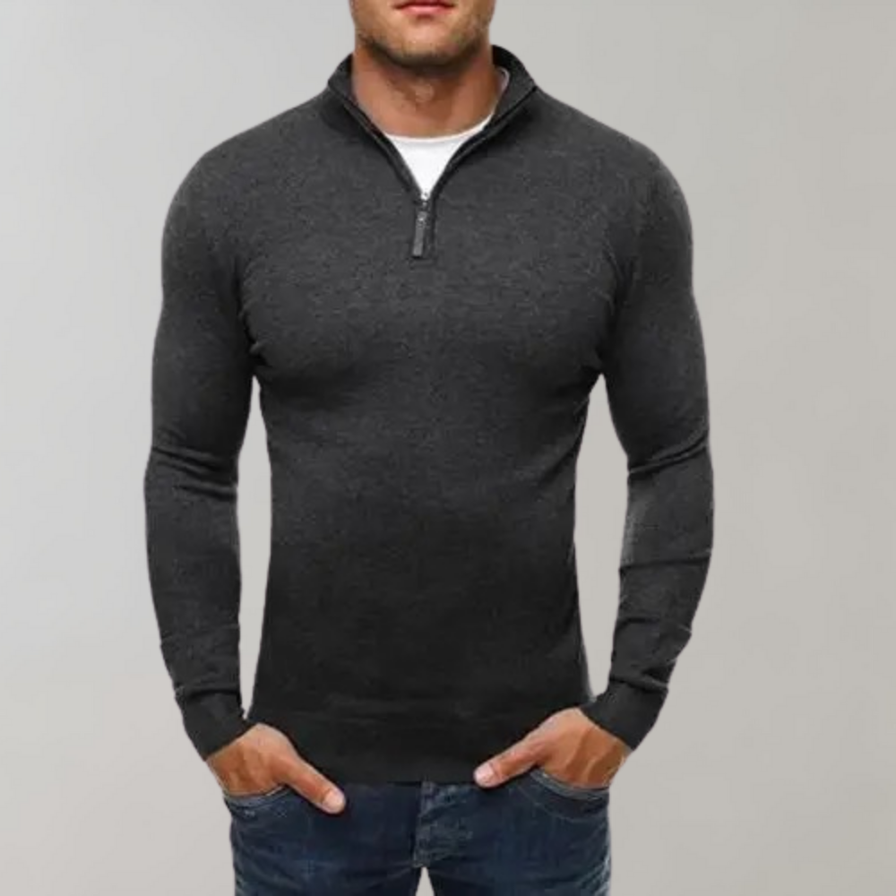 Langarm-T-Shirt – halber Reißverschluss – schmal geschnitten – Shirt mit Viertelreißverschluss – Herren-Shirts-Grau-M-Chaps Herrenmode