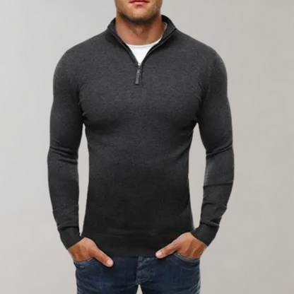 Langarm-T-Shirt – halber Reißverschluss – schmal geschnitten – Shirt mit Viertelreißverschluss – Herren-Shirts-Grau-M-Chaps Herrenmode
