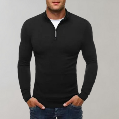 Langarm-T-Shirt – halber Reißverschluss – schmal geschnitten – Shirt mit Viertelreißverschluss – Herren-Shirts-Schwarz-M-Chaps Herrenmode