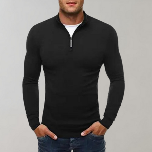 Langarm-T-Shirt – halber Reißverschluss – schmal geschnitten – Shirt mit Viertelreißverschluss – Herren-Shirts-Schwarz-M-Chaps Herrenmode