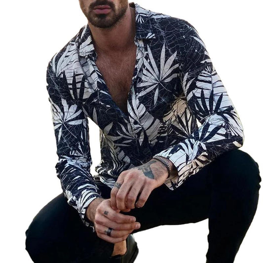 Langärmeliges Hemd - Bedruckt - Button-Up - Hawaiihemd - Herrenhemd-Weiß-S-Chaps Herrenmode