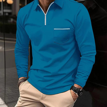 Langärmeliges Poloshirt - mit Kragen - Quarter Zip - Poloshirts - Herrenbekleidung-Blau-S-Chaps Herrenmode