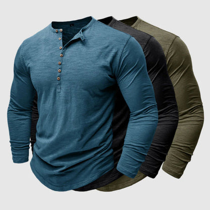 Langärmeliges T-Shirt - Herren Casual Plain Buttoned Up Henley Shirt-Chaps Herrenmode
