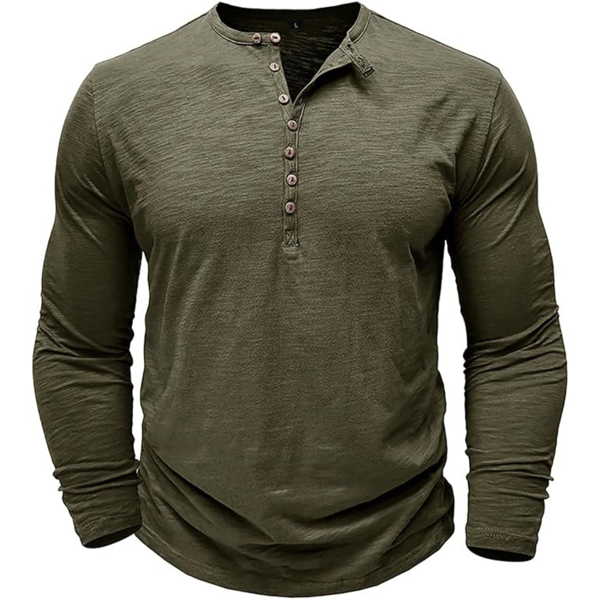 Langärmeliges T-Shirt - Herren Casual Plain Buttoned Up Henley Shirt-Chaps Herrenmode