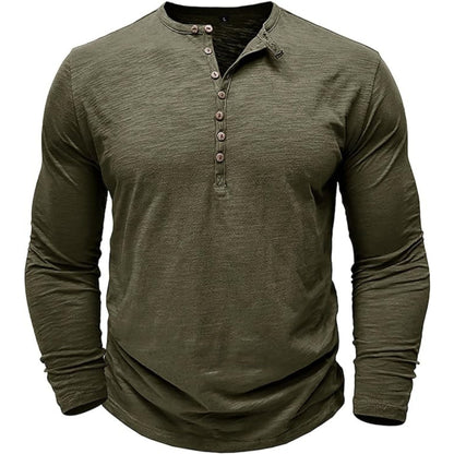 Langärmeliges T-Shirt - Herren Casual Plain Buttoned Up Henley Shirt-Chaps Herrenmode