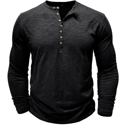 Langärmeliges T-Shirt - Herren Casual Plain Buttoned Up Henley Shirt-Chaps Herrenmode