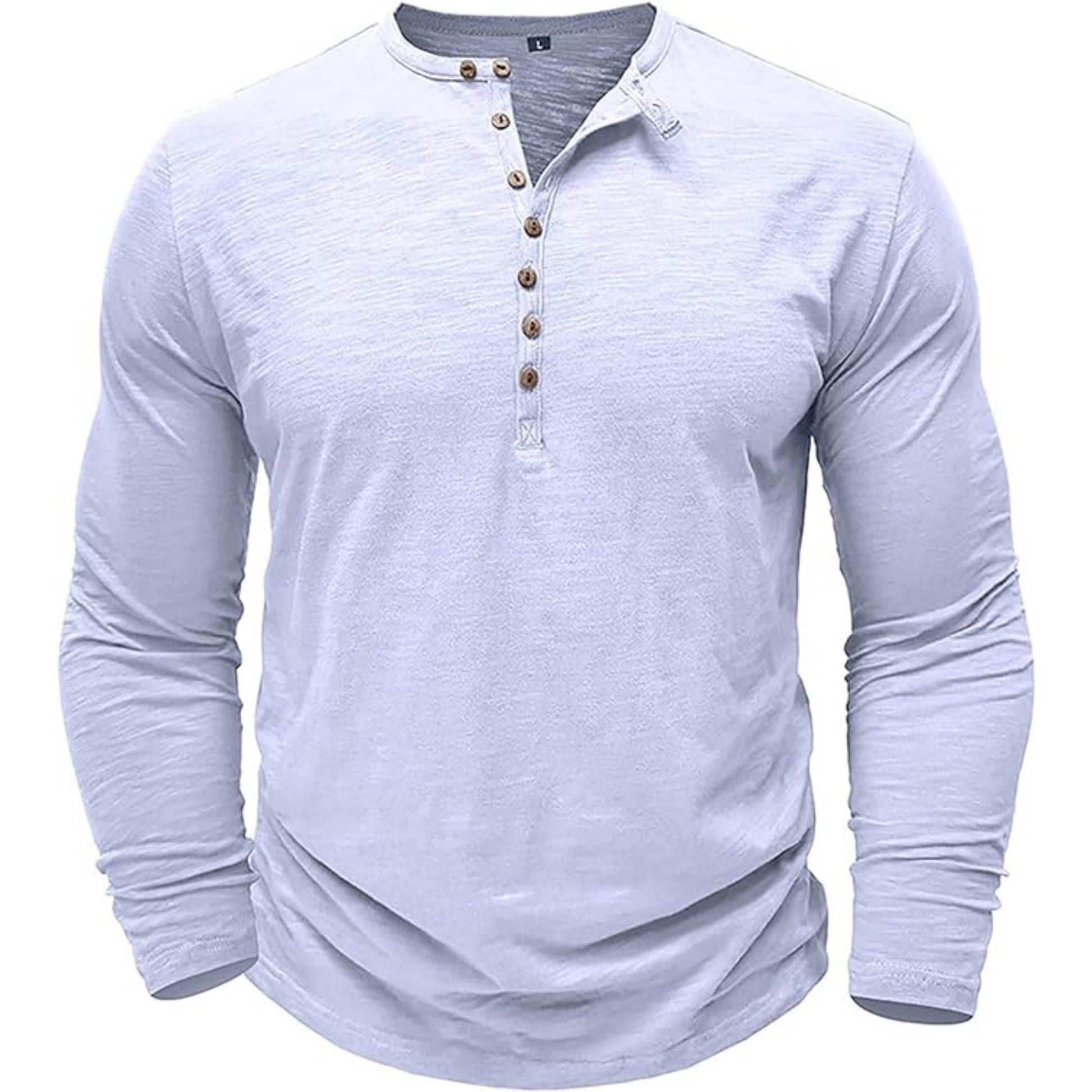Langärmeliges T-Shirt - Herren Casual Plain Buttoned Up Henley Shirt-Chaps Herrenmode