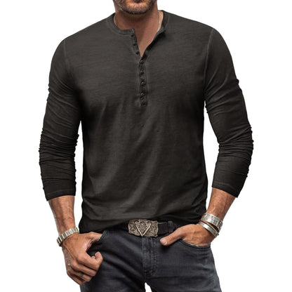 Langärmeliges T-Shirt - Herren Casual Plain Buttoned Up Henley Shirt-Chaps Herrenmode