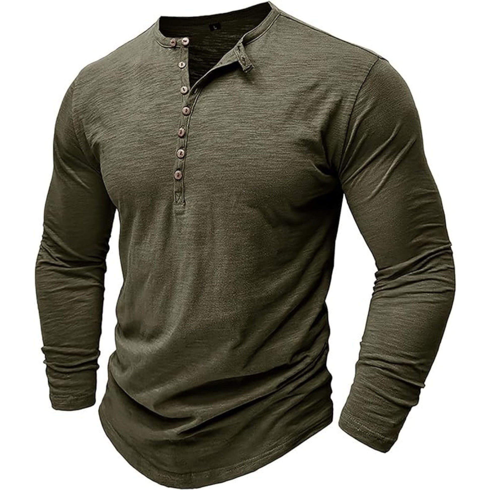Langärmeliges T-Shirt - Herren Casual Plain Buttoned Up Henley Shirt-Dunkelgrün-S-Chaps Herrenmode