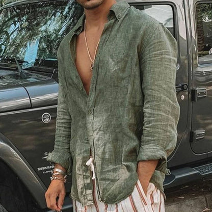 Langarmhemd – leicht – Sommer – Hemd mit Knöpfen – Hemd für Männer-Grün-S-Chaps Herrenmode