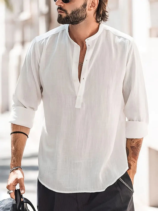 Langärmliges Hemd | Knopfleiste | Leicht | Sommerhemd | Herrenhemd-Weiß-XS-Chaps Herrenmode
