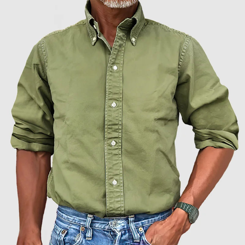 Langärmliges Hemd – Lässig – Mit Kragen – Knopfleiste – Herrenhemden-Armeegrün-S-Chaps Herrenmode