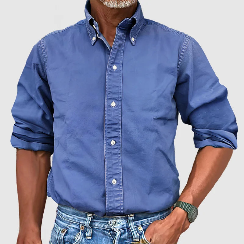 Langärmliges Hemd – Lässig – Mit Kragen – Knopfleiste – Herrenhemden-Blau-S-Chaps Herrenmode